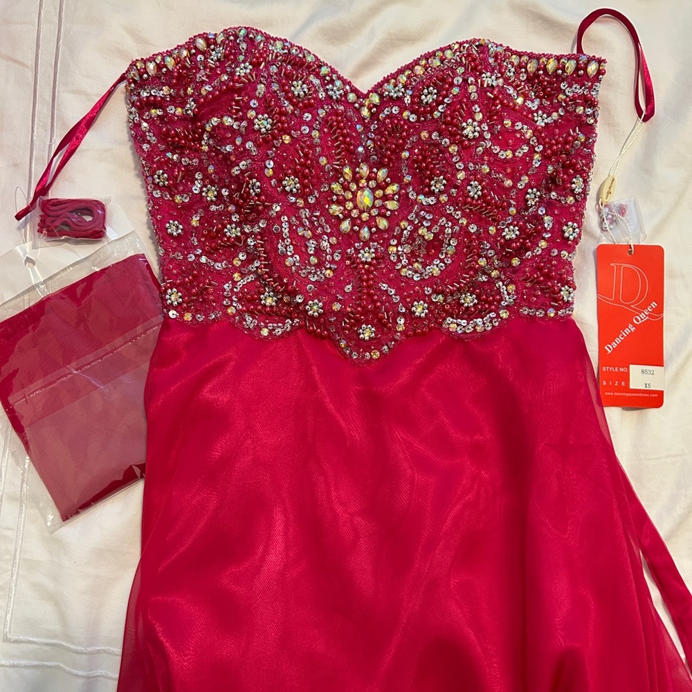 Hot pink prom dress. Beautiful beading. NWT. Size XS